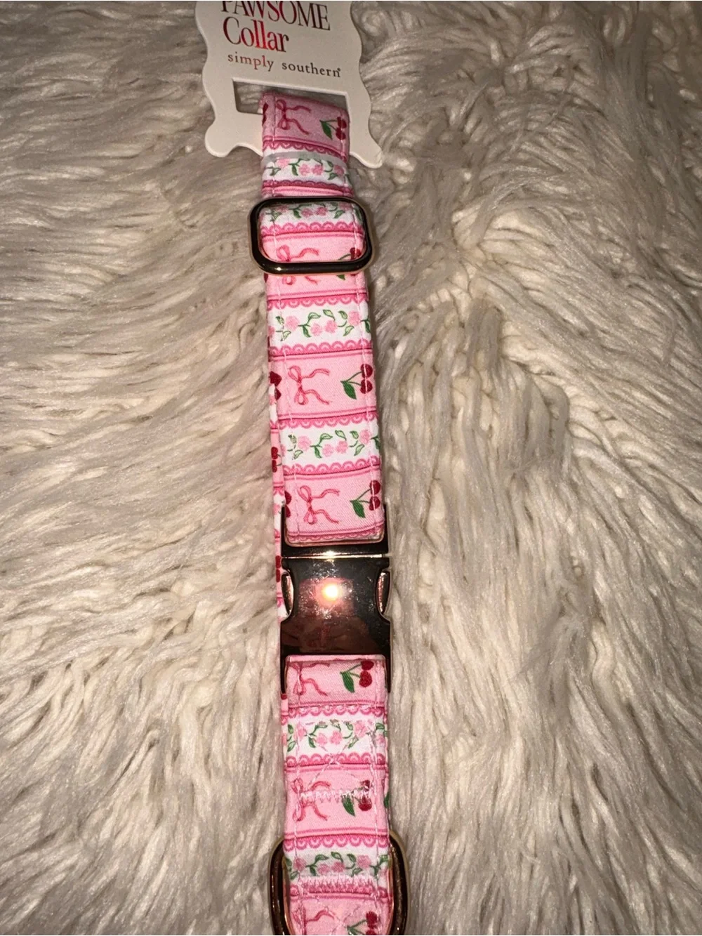 Simply Southern The Pawsome Pet Collar Pink Cherries & Bows Med - Large Dog